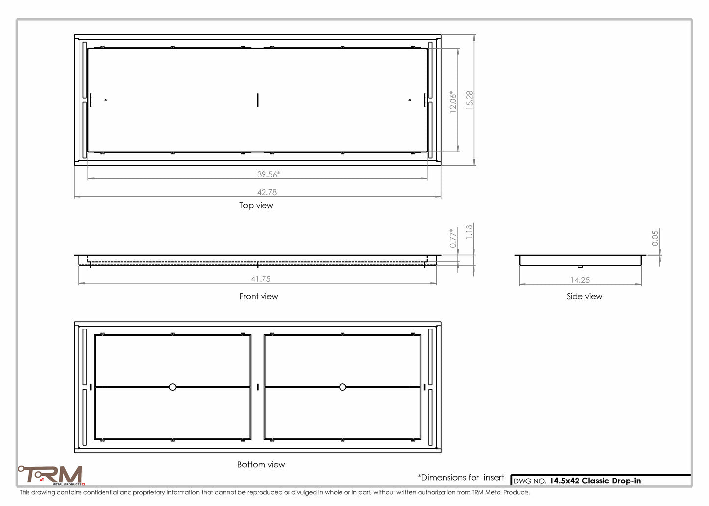 14.5x42 - Classic Drop-in Air Vent, Flush Floor-Matching, All Metal, Floor Vent Cover - TRM Metal  42x14.5