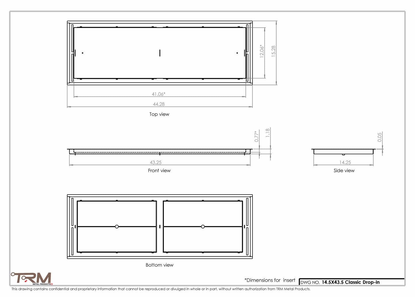 14.5x43.5 - Classic Drop-in Air Vent, Flush Floor-Matching, All Metal, Floor Vent Cover - TRM Metal  43.5x14.5