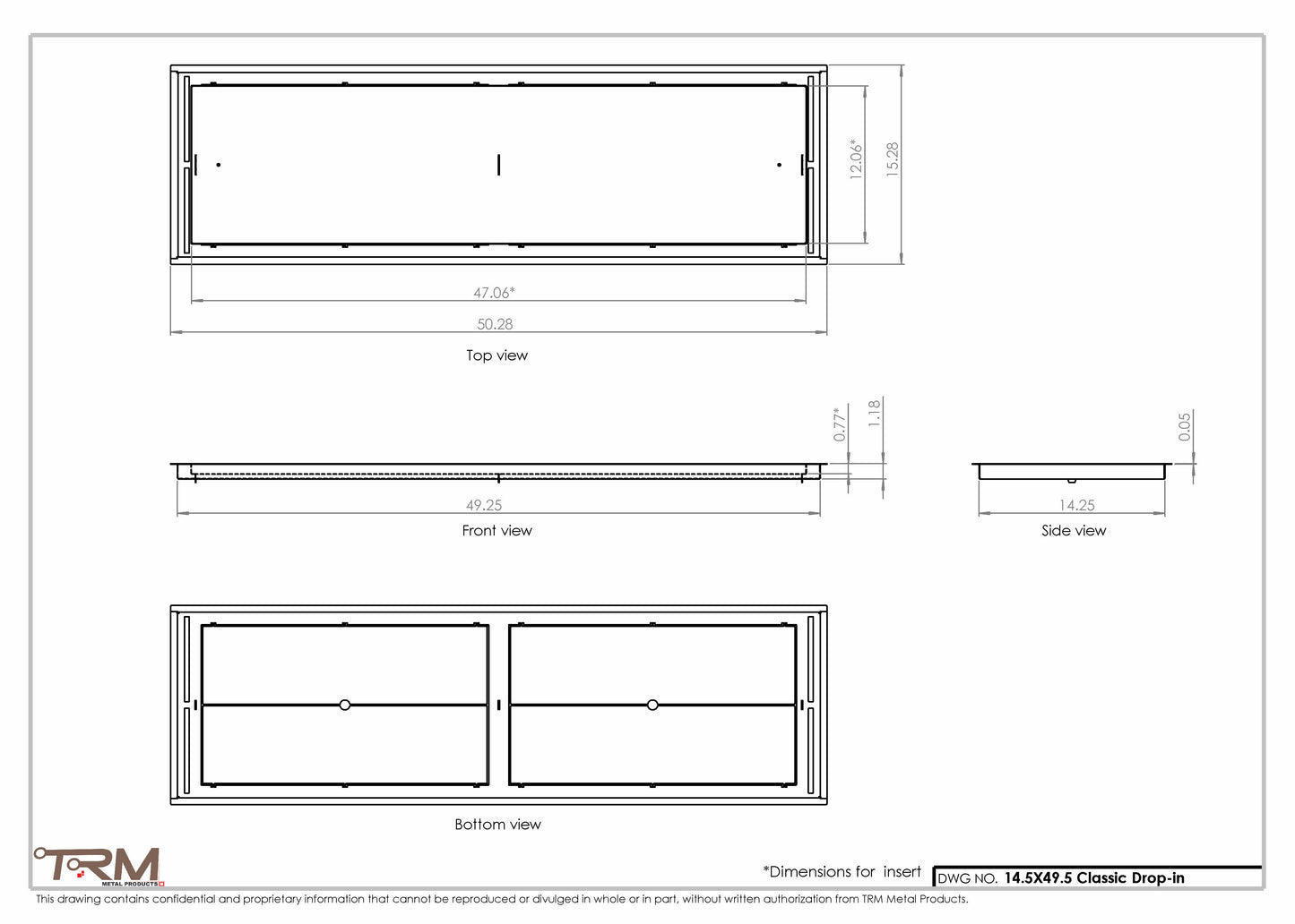14.5x49.5 - Classic Drop-in Air Vent, Flush Floor-Matching, All Metal, Floor Vent Cover - TRM Metal  49.5x14.5