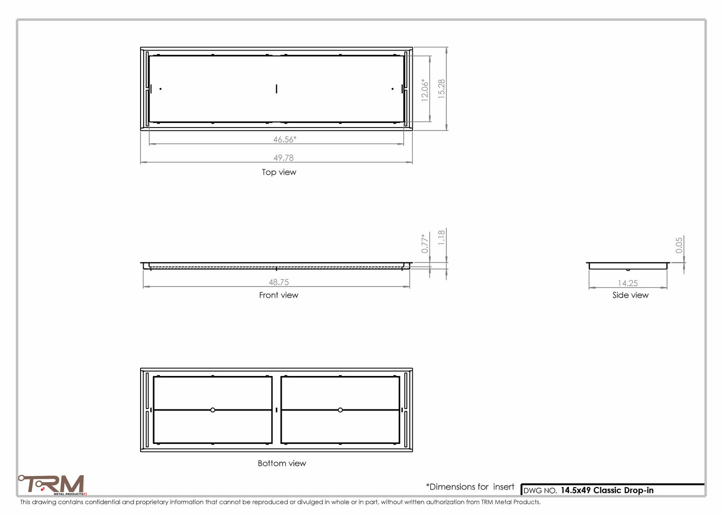 14.5x49 - Classic Drop-in Air Vent, Flush Floor-Matching, All Metal, Floor Vent Cover - TRM Metal  49x14.5