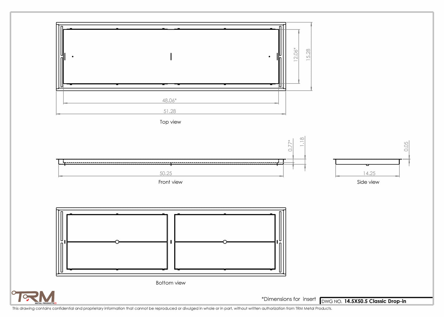 14.5x50.5 - Classic Drop-in Air Vent, Flush Floor-Matching, All Metal, Floor Vent Cover - TRM Metal  50.5x14.5
