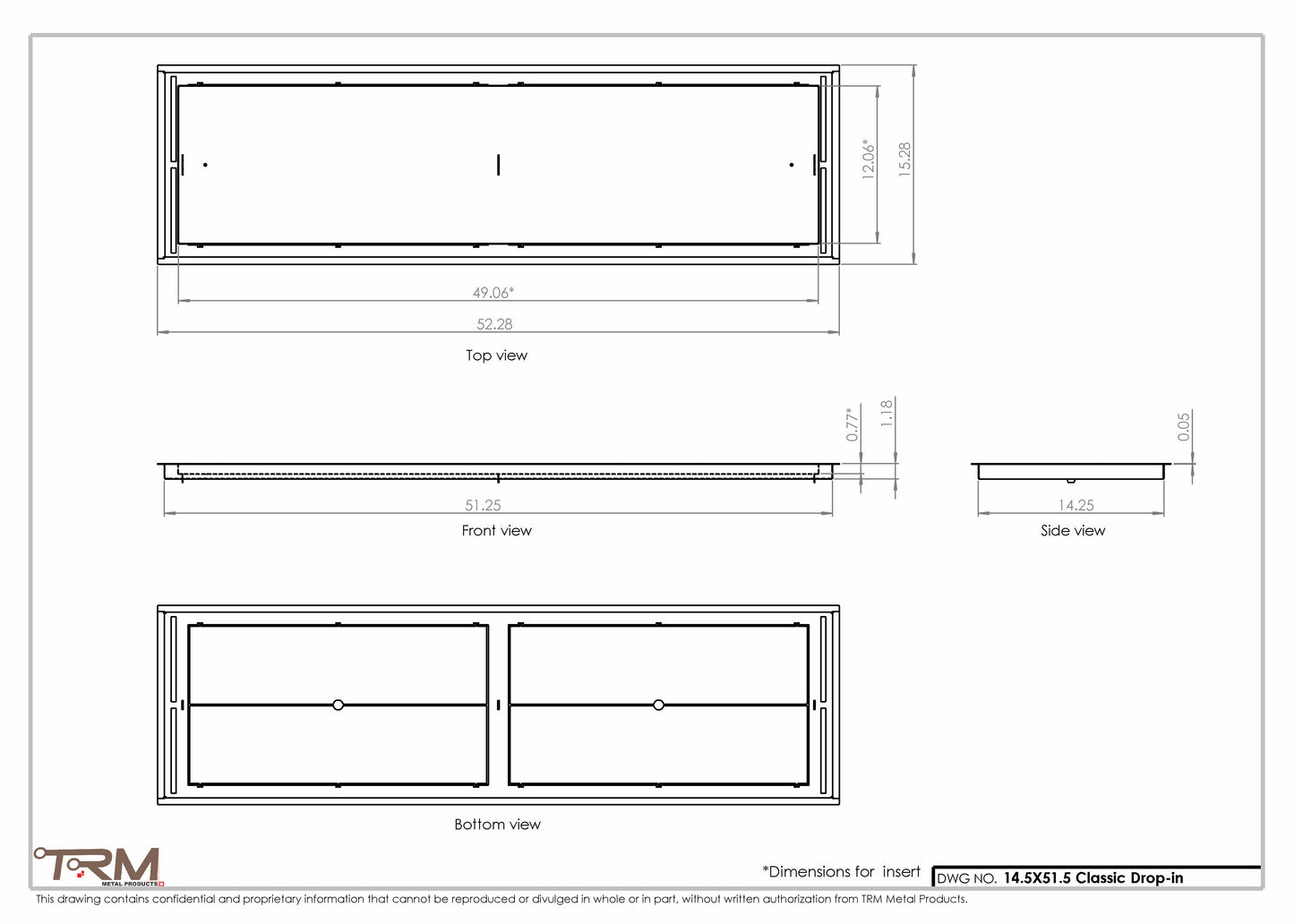 14.5x51.5 - Classic Drop-in Air Vent, Flush Floor-Matching, All Metal, Floor Vent Cover - TRM Metal  51.5x14.5