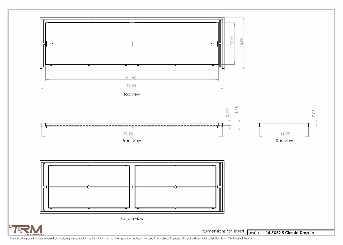 14.5x52.5 - Classic Drop-in Air Vent, Flush Floor-Matching, All Metal, Floor Vent Cover - TRM Metal  52.5x14.5