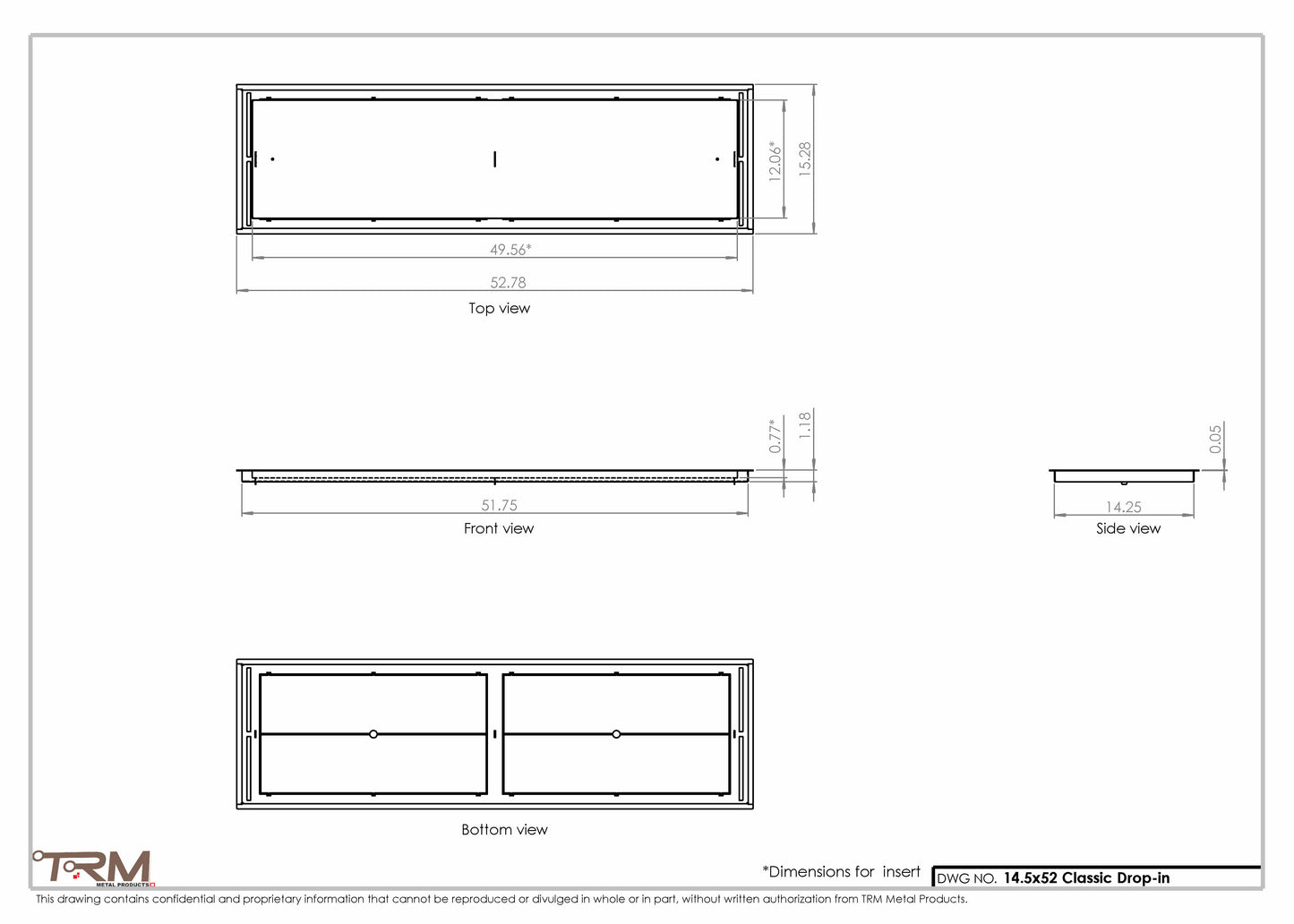 14.5x52 - Classic Drop-in Air Vent, Flush Floor-Matching, All Metal, Floor Vent Cover - TRM Metal  52x14.5