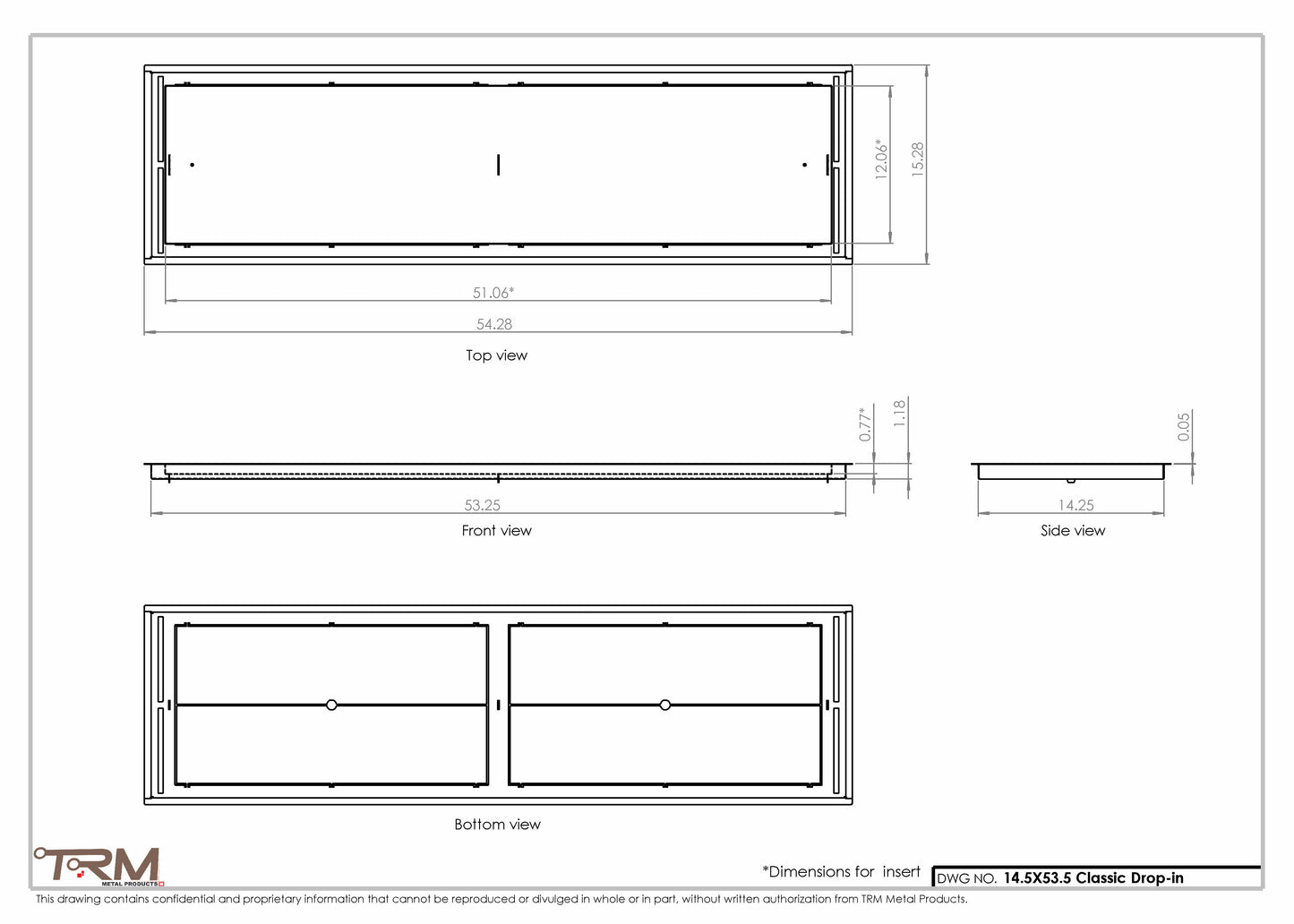 14.5x53.5 - Classic Drop-in Air Vent, Flush Floor-Matching, All Metal, Floor Vent Cover - TRM Metal  53.5x14.5