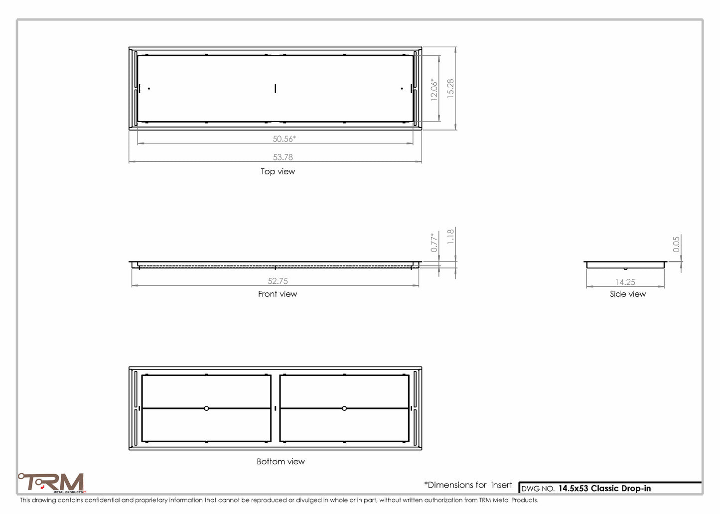 14.5x53 - Classic Drop-in Air Vent, Flush Floor-Matching, All Metal, Floor Vent Cover - TRM Metal  53x14.5