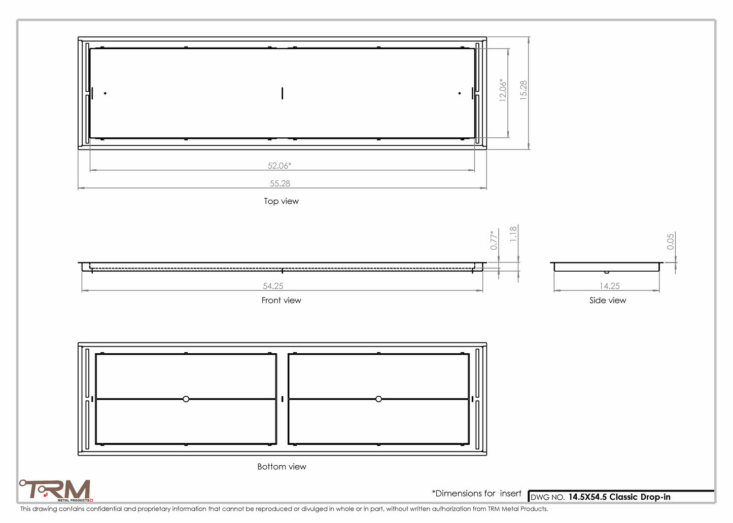 14.5x54.5 - Classic Drop-in Air Vent, Flush Floor-Matching, All Metal, Floor Vent Cover - TRM Metal  54.5x14.5