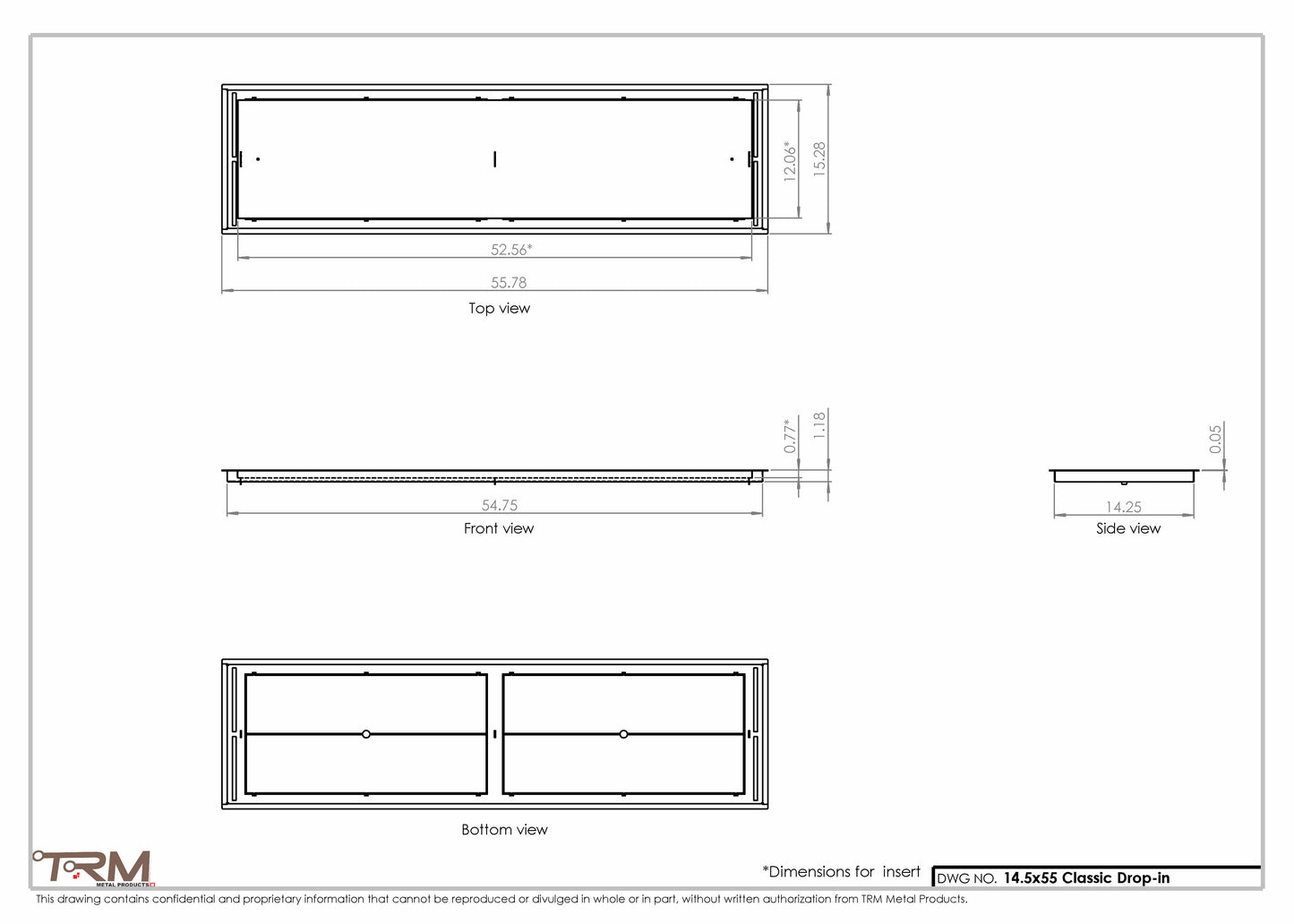 14.5x55 - Classic Drop-in Air Vent, Flush Floor-Matching, All Metal, Floor Vent Cover - TRM Metal  55x14.5
