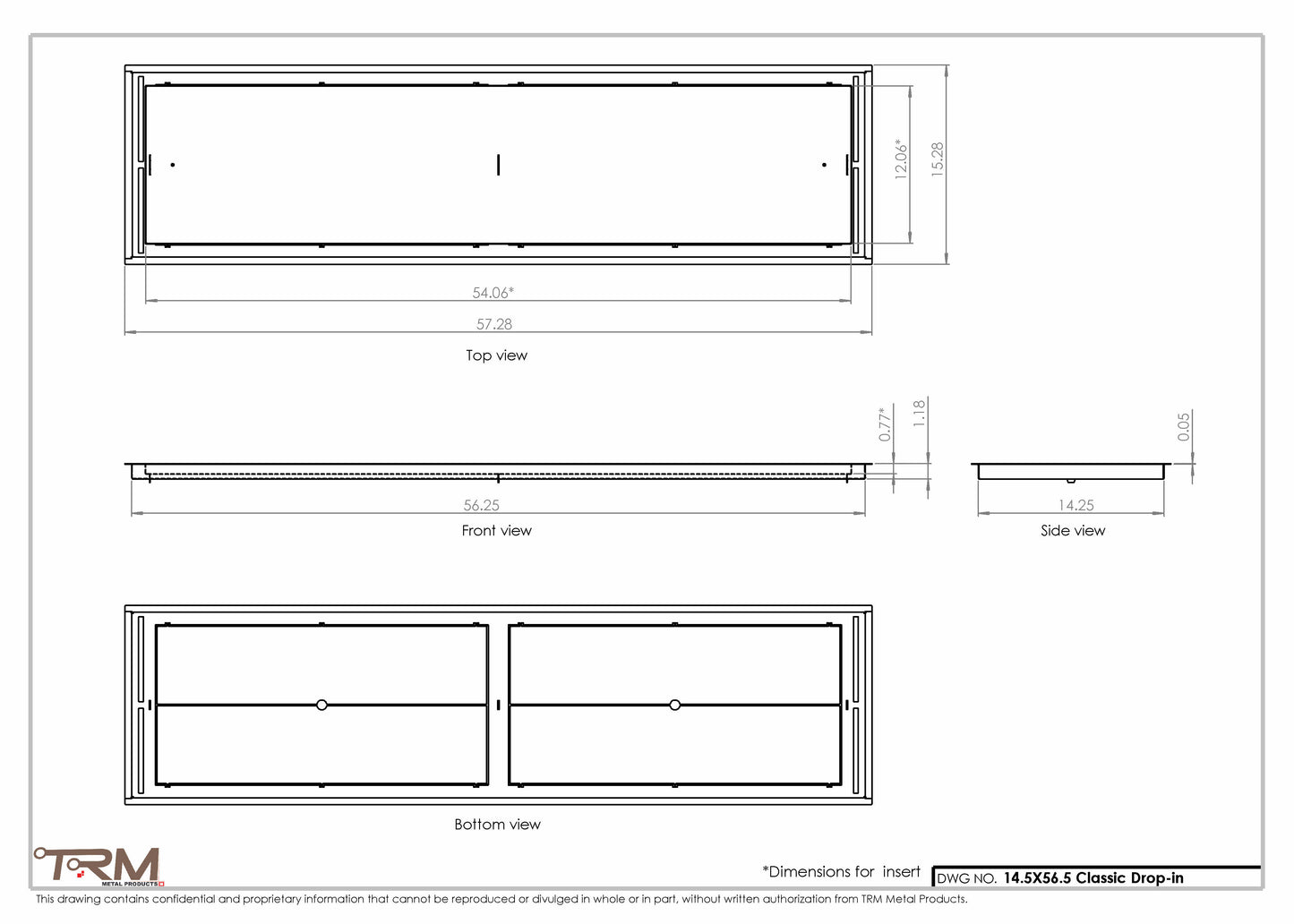 14.5x56.5 - Classic Drop-in Air Vent, Flush Floor-Matching, All Metal, Floor Vent Cover - TRM Metal  56.5x14.5