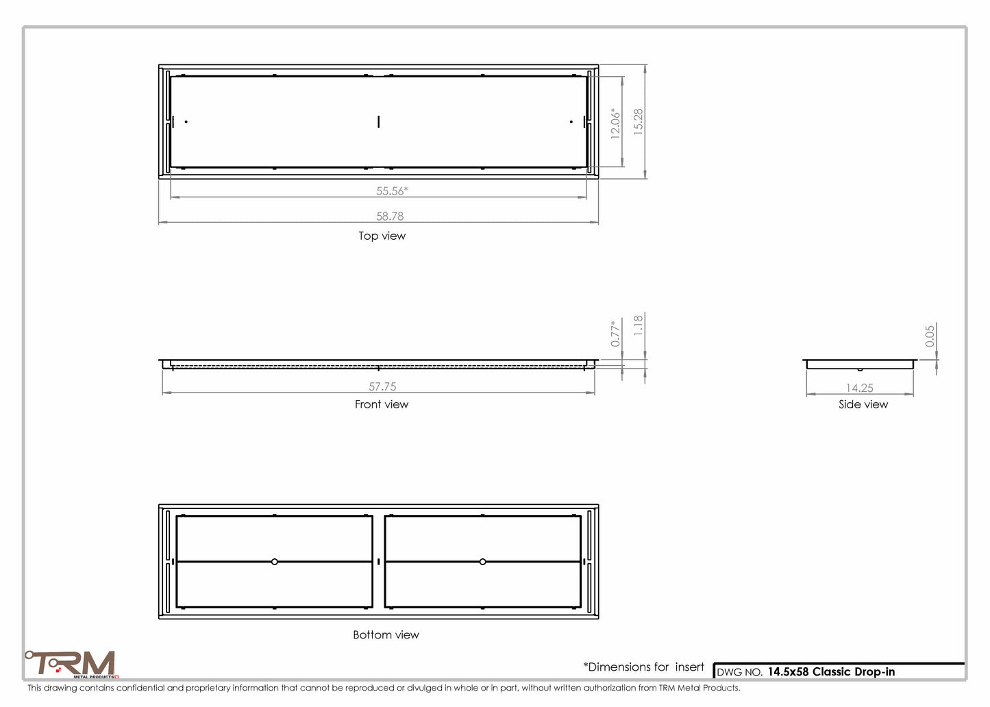 14.5x58 - Classic Drop-in Air Vent, Flush Floor-Matching, All Metal, Floor Vent Cover - TRM Metal  58x14.5