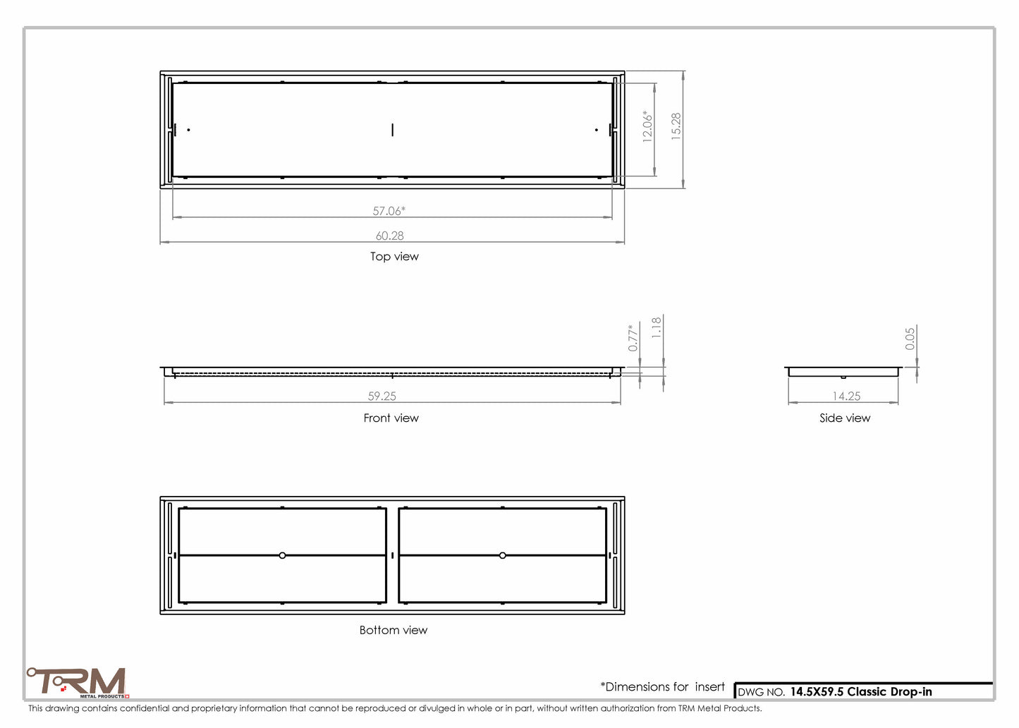 14.5x59.5 - Classic Drop-in Air Vent, Flush Floor-Matching, All Metal, Floor Vent Cover - TRM Metal  59.5x14.5