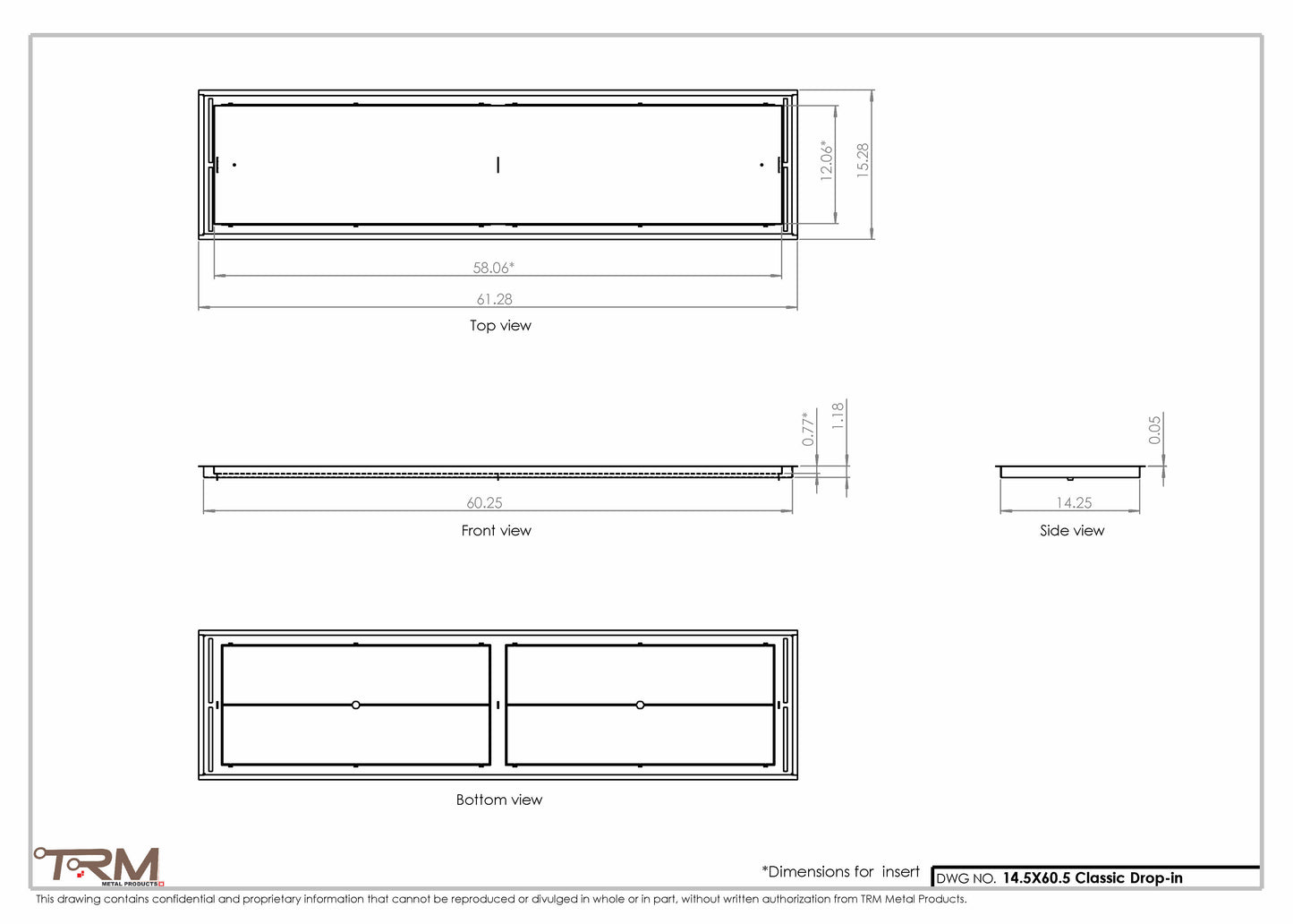 14.5x60.5 - Classic Drop-in Air Vent, Flush Floor-Matching, All Metal, Floor Vent Cover - TRM Metal  60.5x14.5