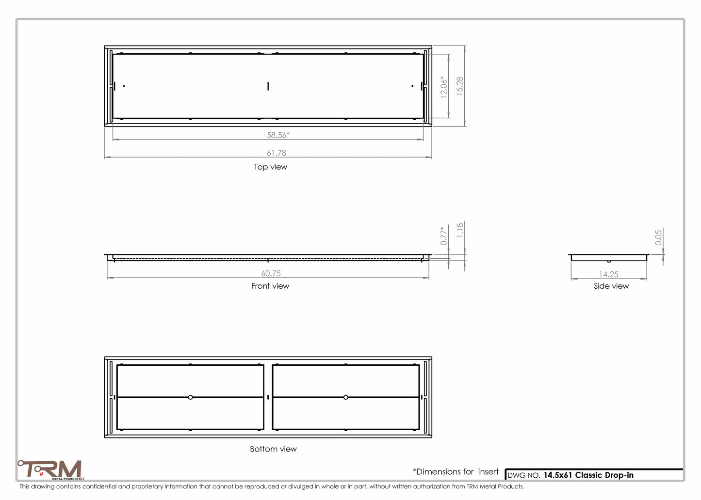 14.5x61 - Classic Drop-in Air Vent, Flush Floor-Matching, All Metal, Floor Vent Cover - TRM Metal  61x14.5