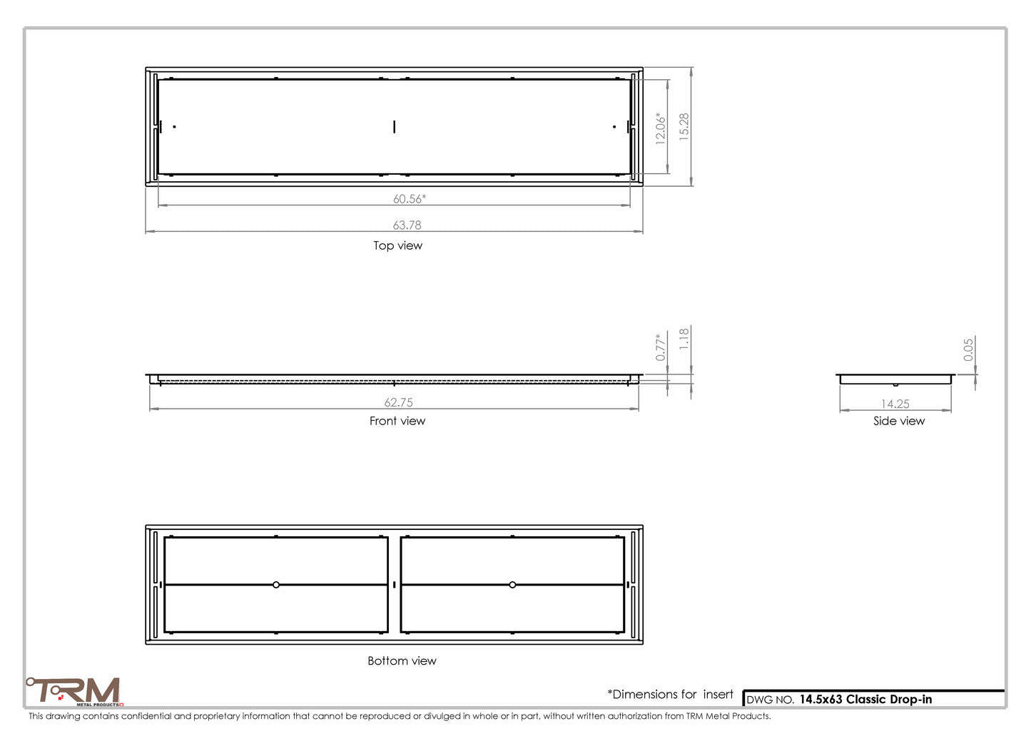14.5x63 - Classic Drop-in Air Vent, Flush Floor-Matching, All Metal, Floor Vent Cover - TRM Metal  63x14.5