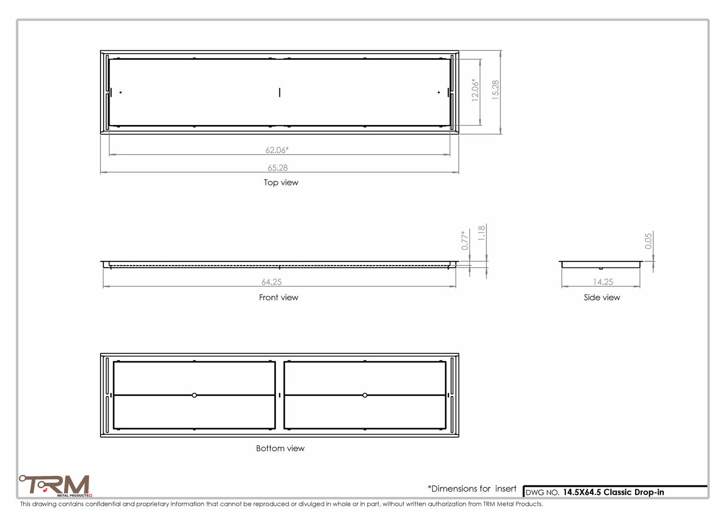 14.5x64.5 - Classic Drop-in Air Vent, Flush Floor-Matching, All Metal, Floor Vent Cover - TRM Metal  64.5x14.5