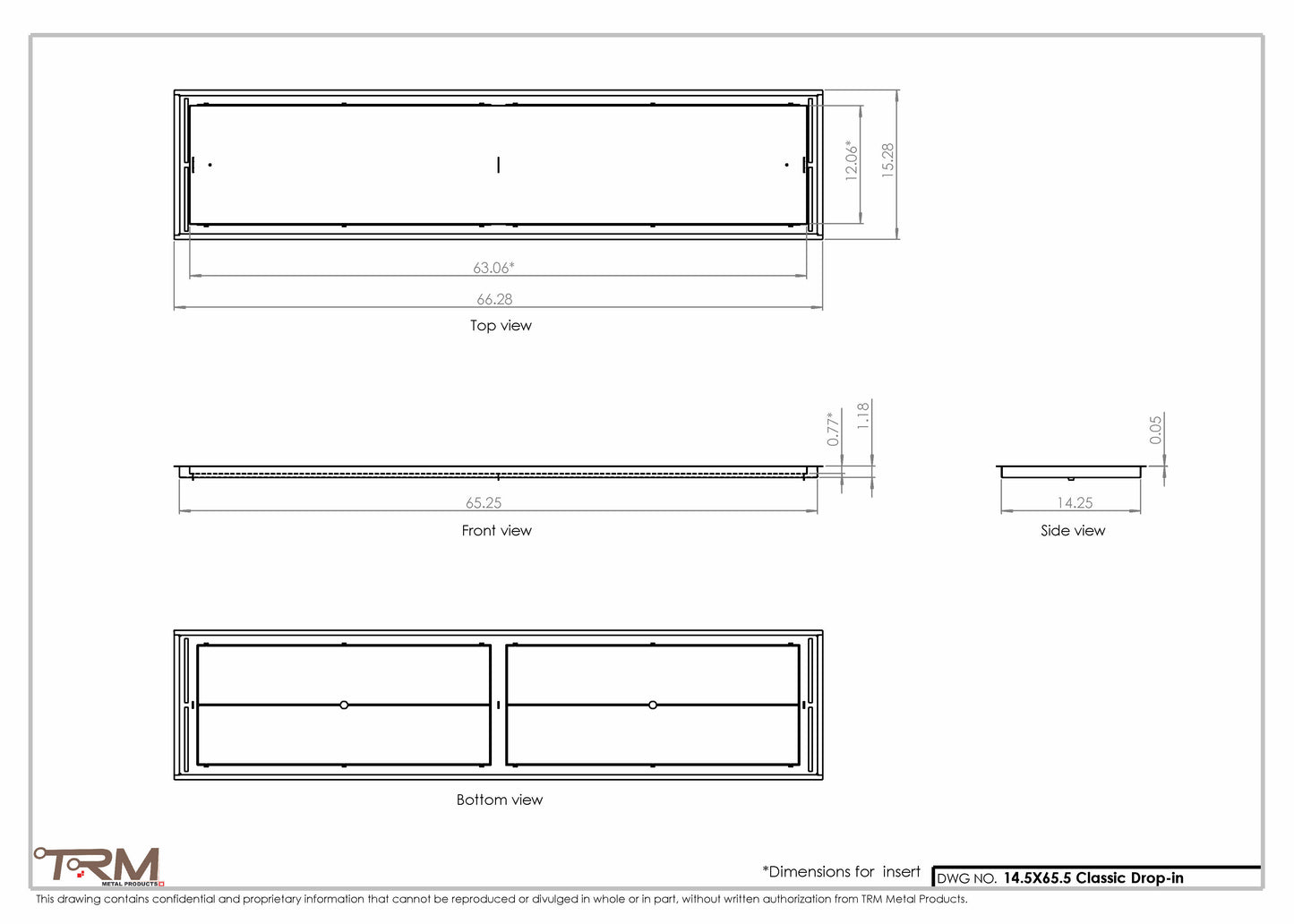 14.5x65.5 - Classic Drop-in Air Vent, Flush Floor-Matching, All Metal, Floor Vent Cover - TRM Metal  65.5x14.5