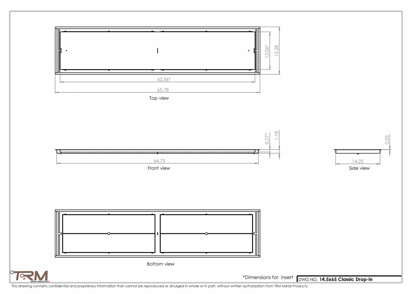 14.5x65 - Classic Drop-in Air Vent, Flush Floor-Matching, All Metal, Floor Vent Cover - TRM Metal  65x14.5