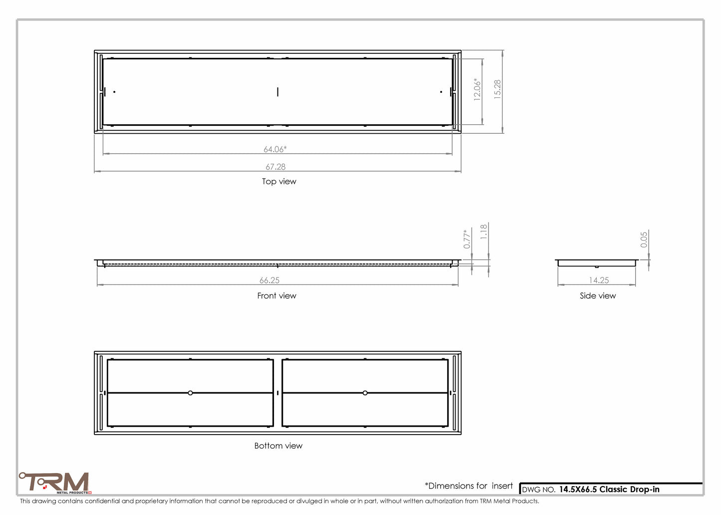 14.5x66.5 - Classic Drop-in Air Vent, Flush Floor-Matching, All Metal, Floor Vent Cover - TRM Metal  66.5x14.5