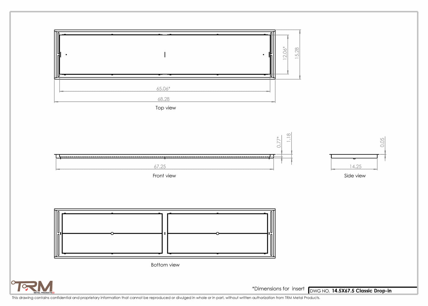 14.5x67.5 - Classic Drop-in Air Vent, Flush Floor-Matching, All Metal, Floor Vent Cover - TRM Metal  67.5x14.5