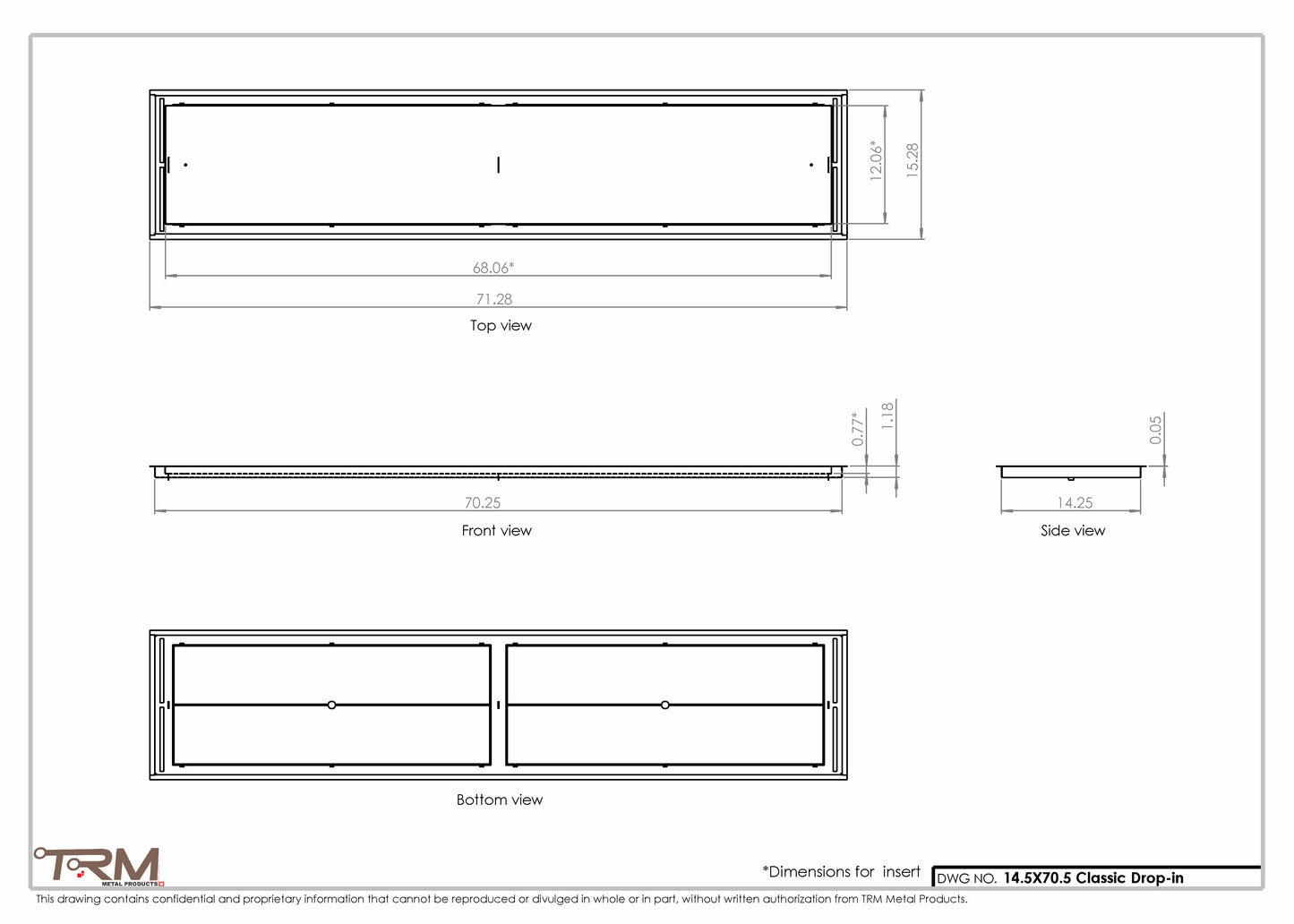 14.5x70.5 - Classic Drop-in Air Vent, Flush Floor-Matching, All Metal, Floor Vent Cover - TRM Metal  70.5x14.5