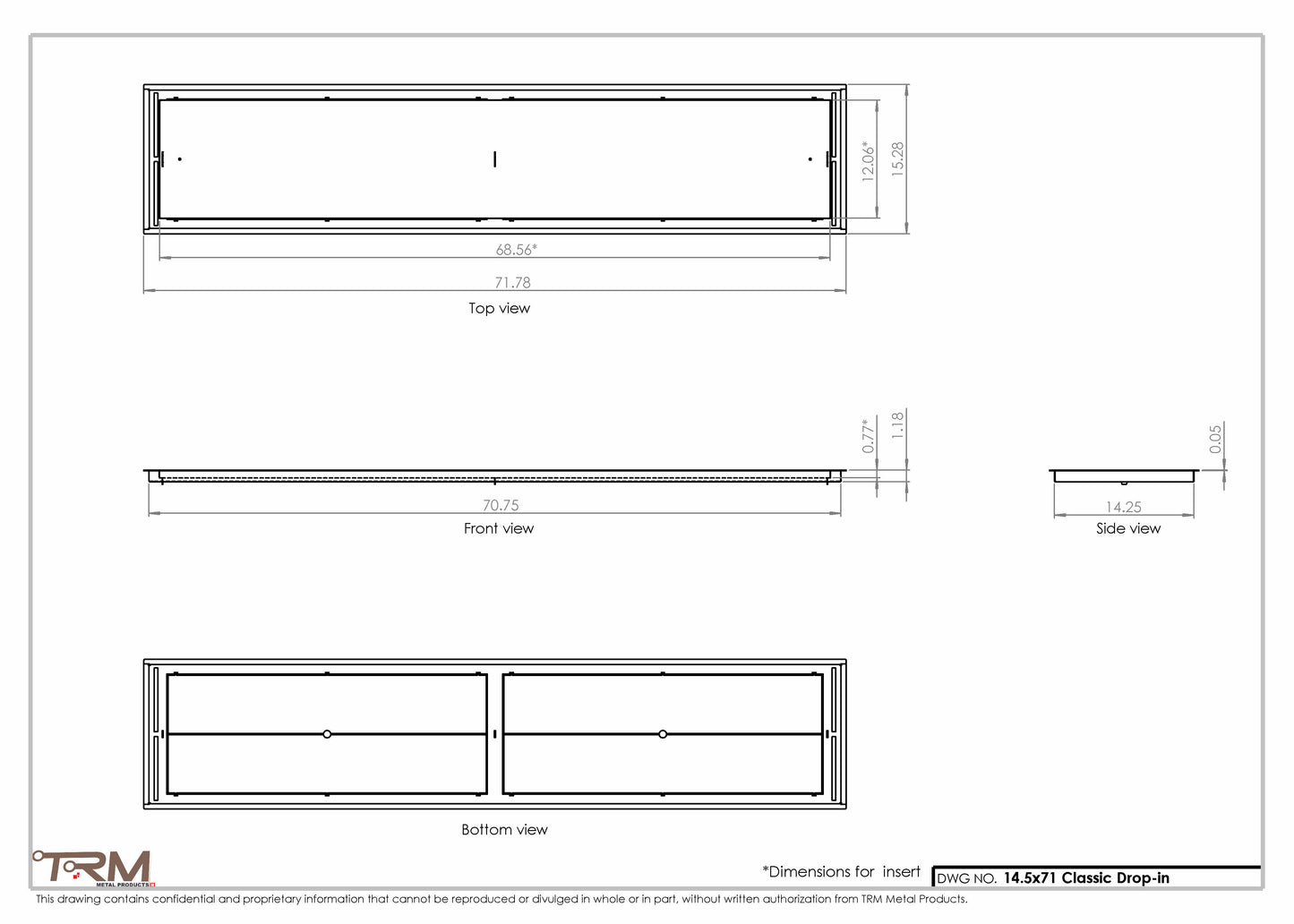 14.5x71 - Classic Drop-in Air Vent, Flush Floor-Matching, All Metal, Floor Vent Cover - TRM Metal  71x14.5