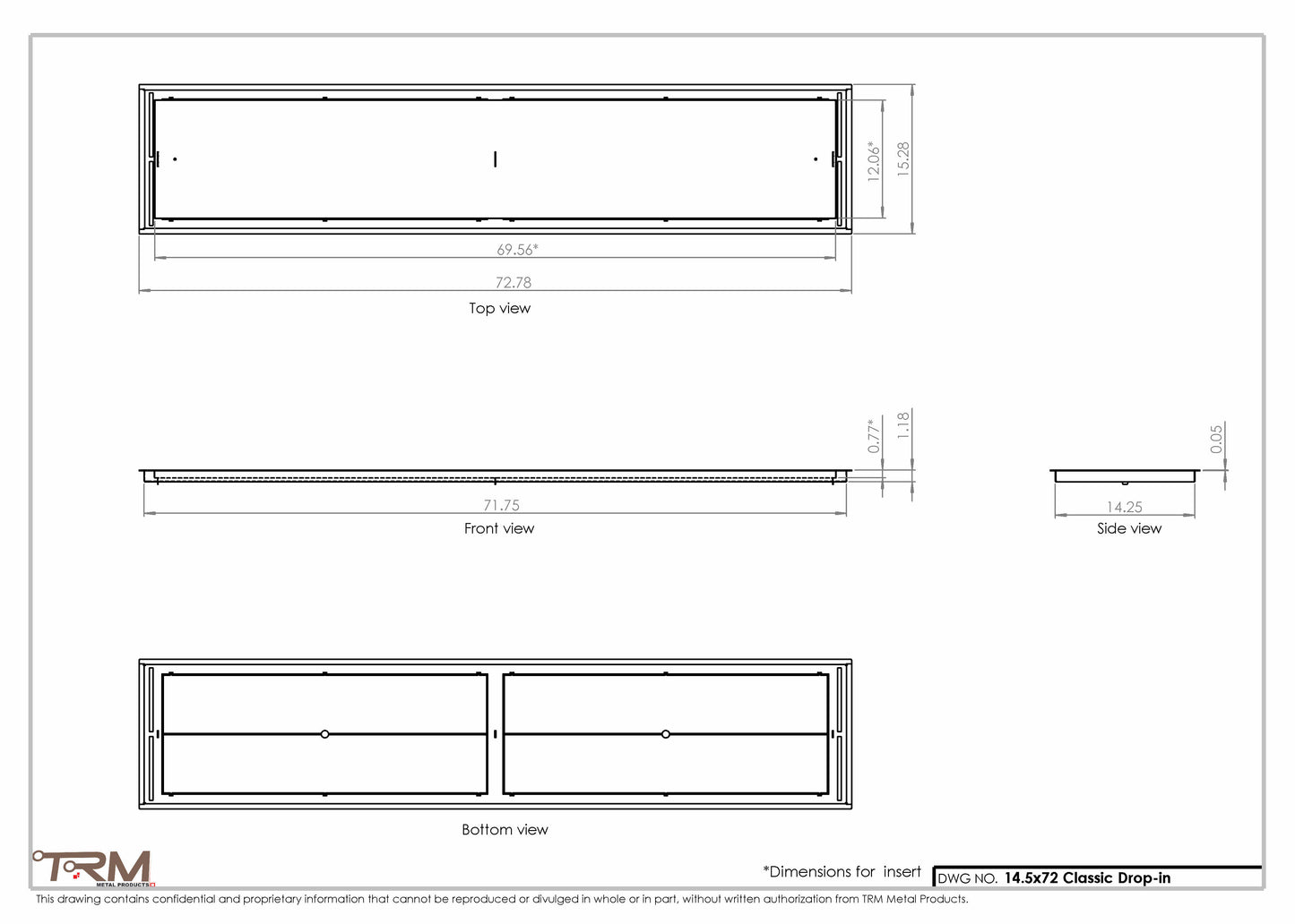 14.5x72 - Classic Drop-in Air Vent, Flush Floor-Matching, All Metal, Floor Vent Cover - TRM Metal  72x14.5