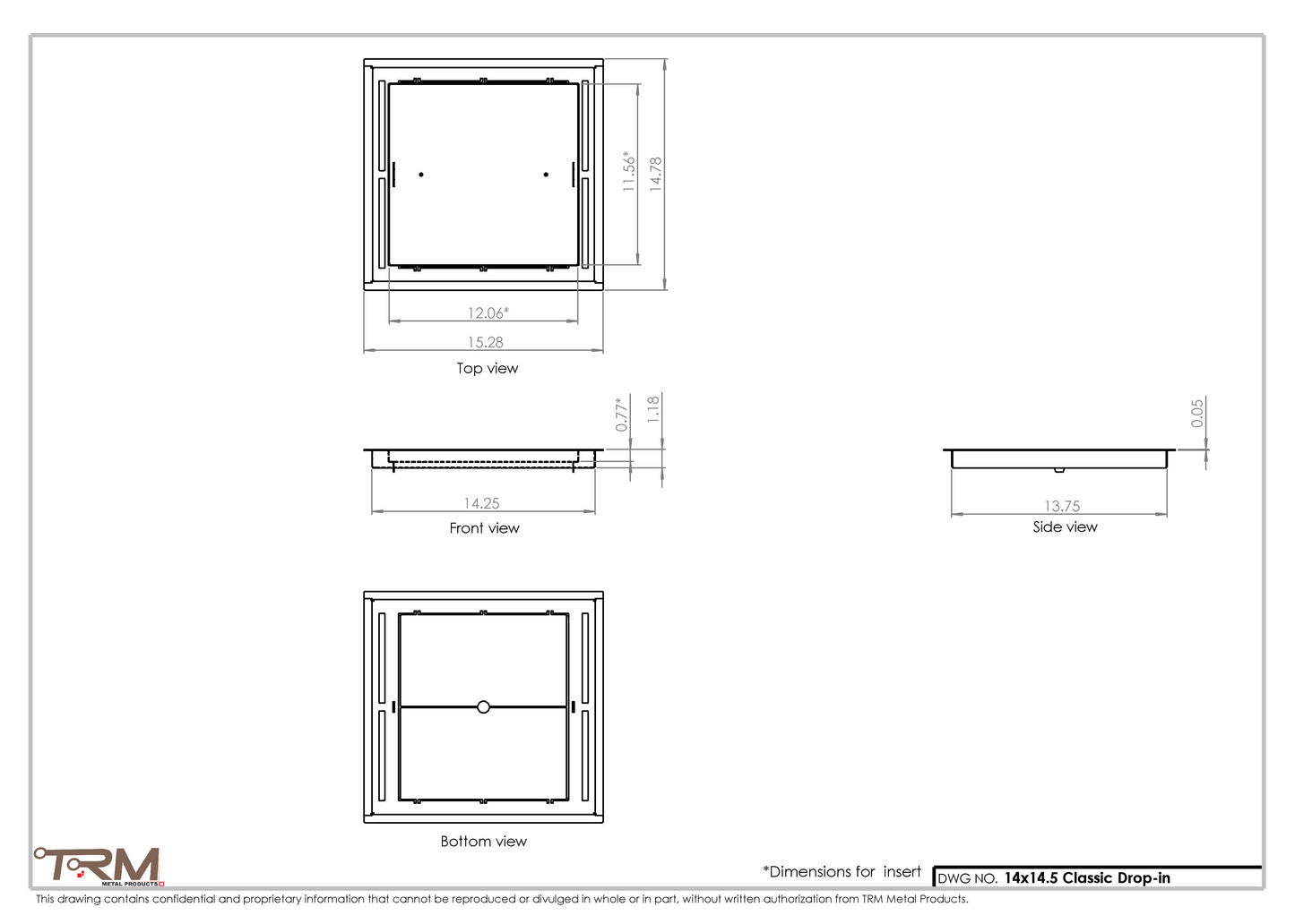 14x14.5 - Classic Drop-in Air Vent, Flush Floor-Matching, All Metal, Floor Vent Cover - TRM Metal  14.5x14