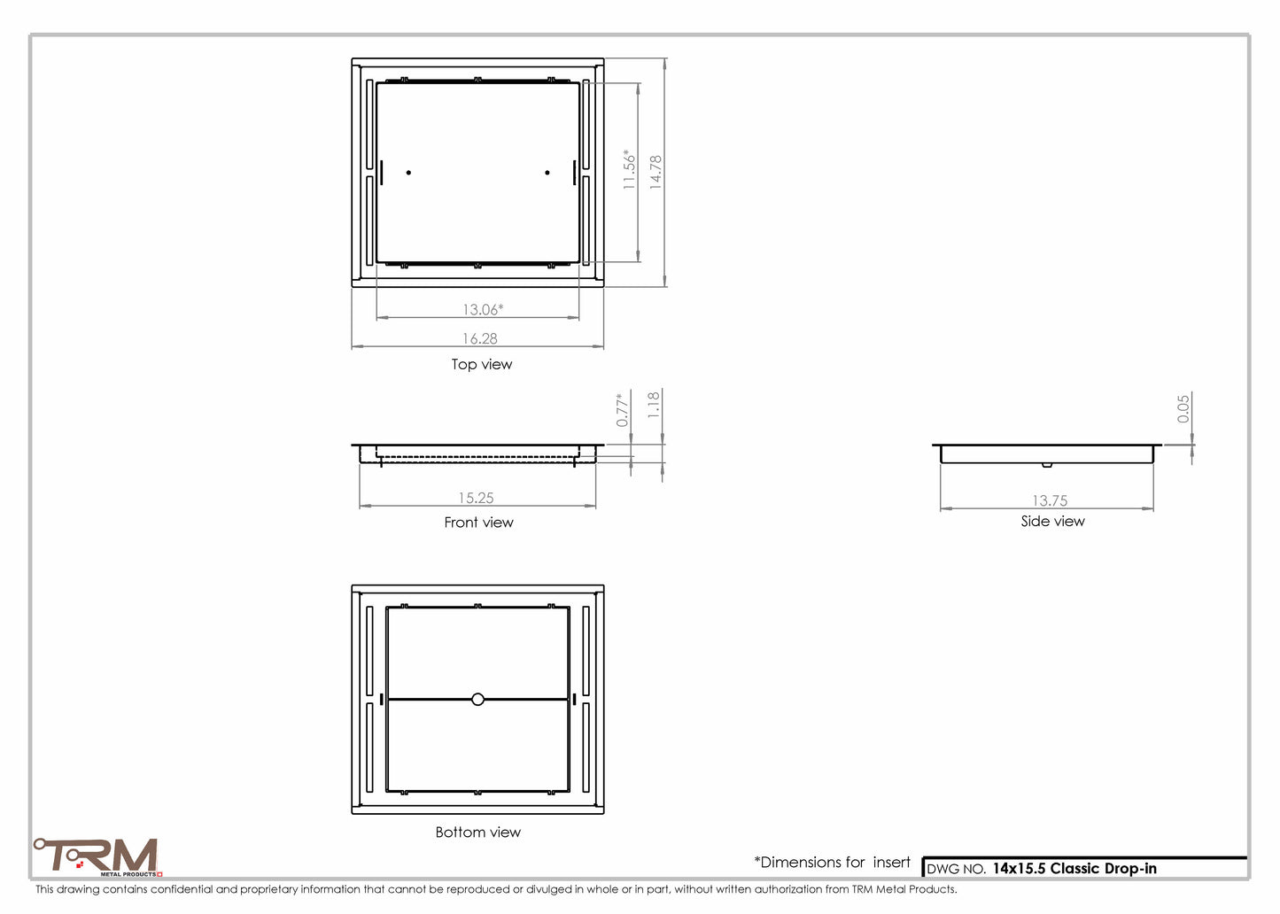 14x15.5 - Classic Drop-in Air Vent, Flush Floor-Matching, All Metal, Floor Vent Cover - TRM Metal  15.5x14