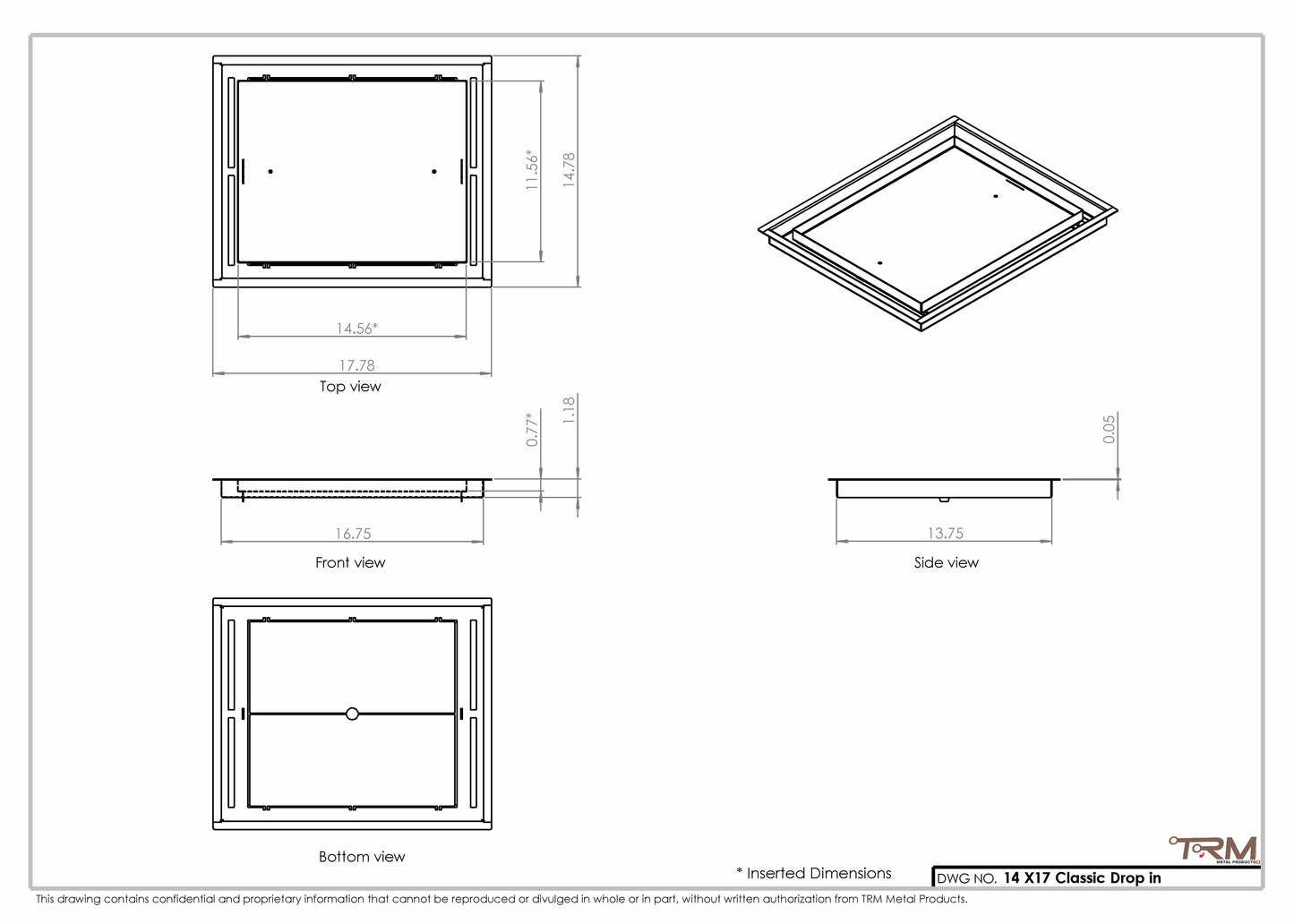 14x17 Classic Drop-in Air Vent, Flush Floor-Matching, All Metal, Floor Vent Cover (14x17)