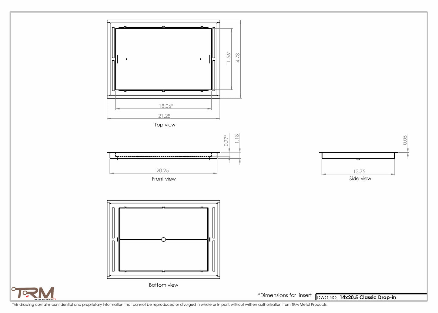 14x20.5 - Classic Drop-in Air Vent, Flush Floor-Matching, All Metal, Floor Vent Cover - TRM Metal  20.5x14