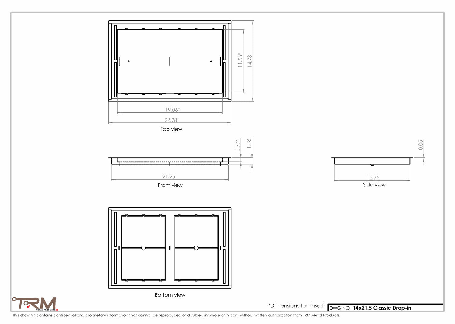 14x21.5 - Classic Drop-in Air Vent, Flush Floor-Matching, All Metal, Floor Vent Cover - TRM Metal  21.5x14