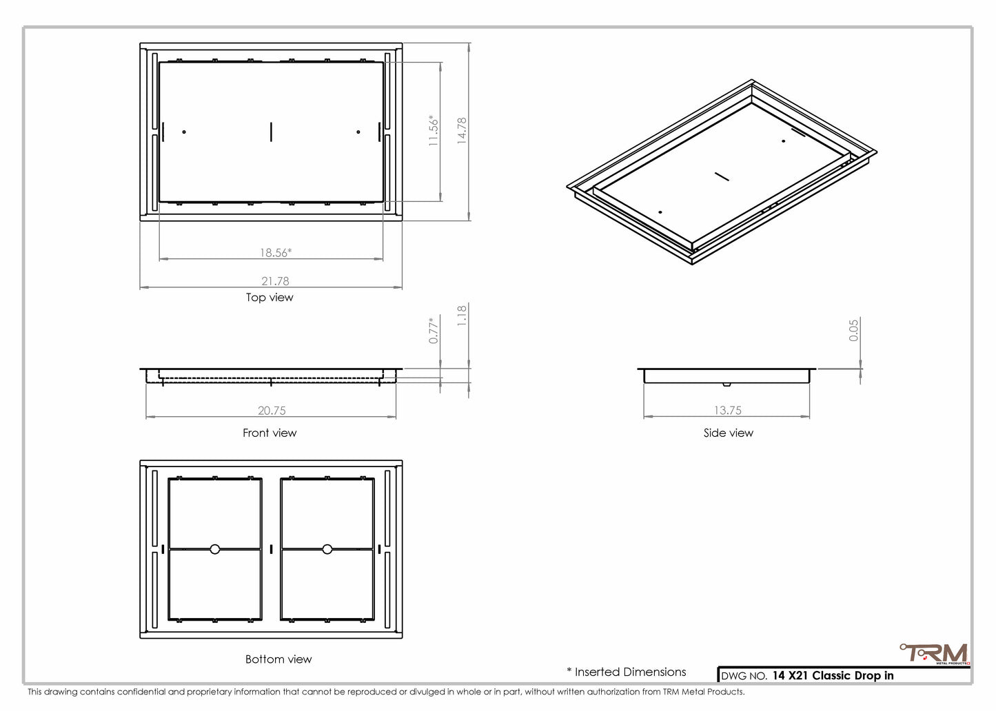 14x21 Classic Drop-in Air Vent, Flush Floor-Matching, All Metal, Floor Vent Cover (14x21)