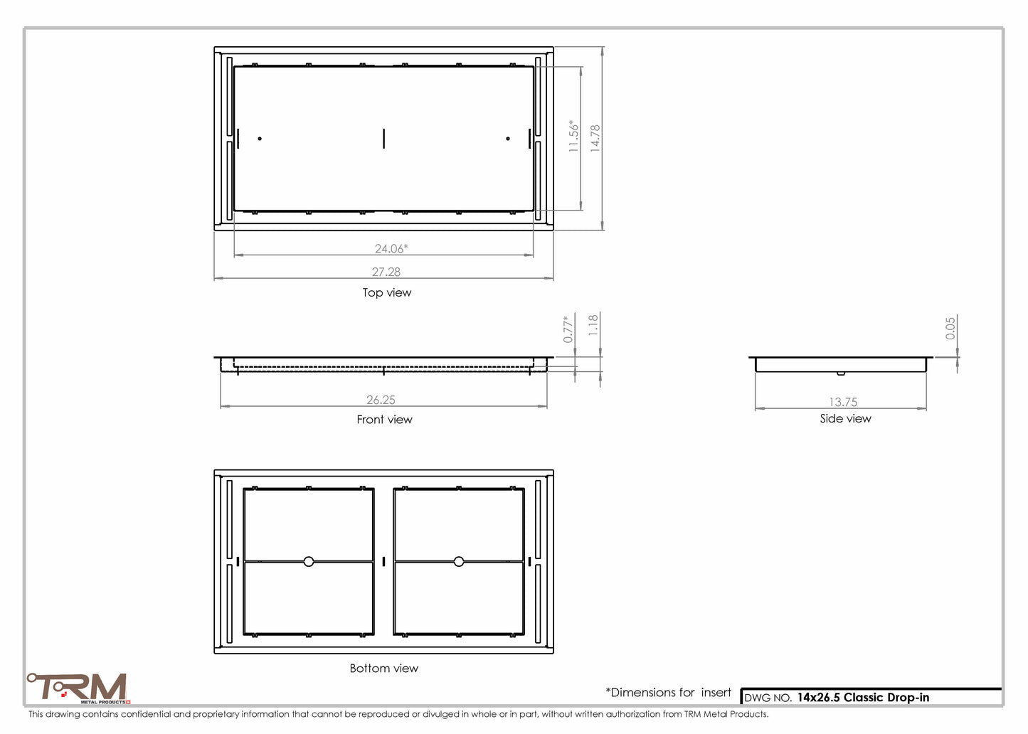 14x26.5 - Classic Drop-in Air Vent, Flush Floor-Matching, All Metal, Floor Vent Cover - TRM Metal  26.5x14