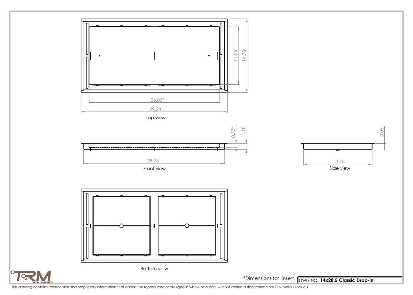 14x28.5 - Classic Drop-in Air Vent, Flush Floor-Matching, All Metal, Floor Vent Cover - TRM Metal  28.5x14