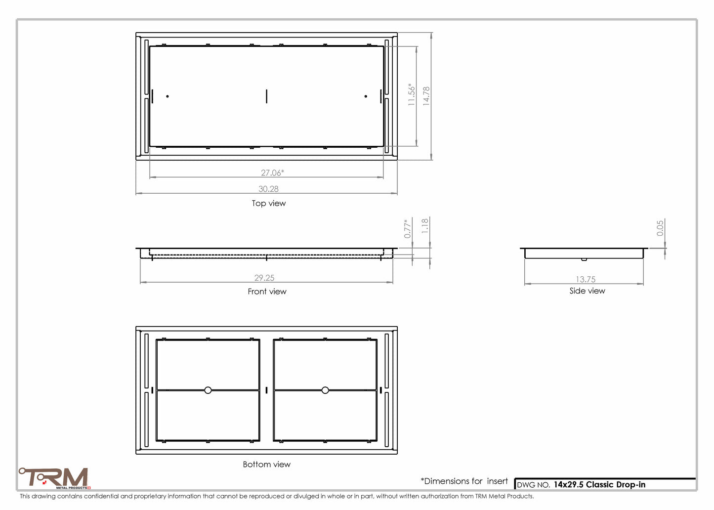 14x29.5 - Classic Drop-in Air Vent, Flush Floor-Matching, All Metal, Floor Vent Cover - TRM Metal  29.5x14