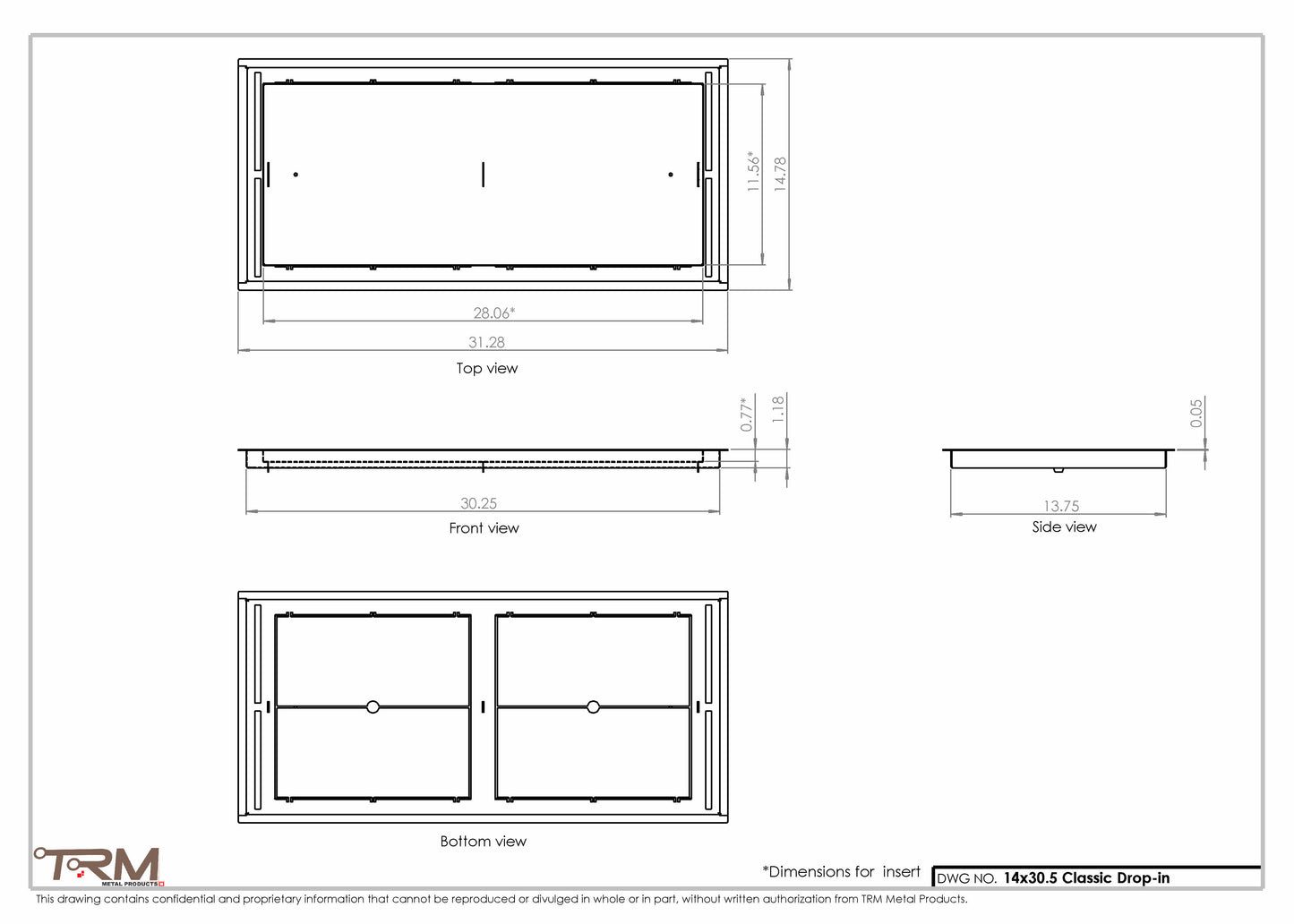 14x30.5 - Classic Drop-in Air Vent, Flush Floor-Matching, All Metal, Floor Vent Cover - TRM Metal  30.5x14