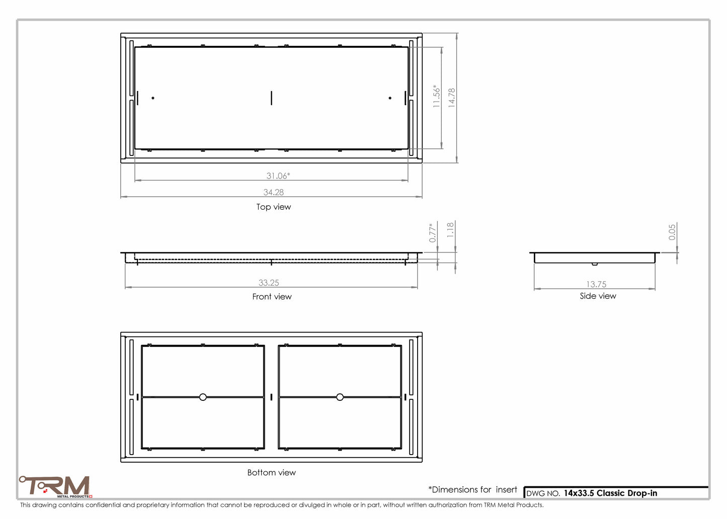 14x33.5 - Classic Drop-in Air Vent, Flush Floor-Matching, All Metal, Floor Vent Cover - TRM Metal  33.5x14