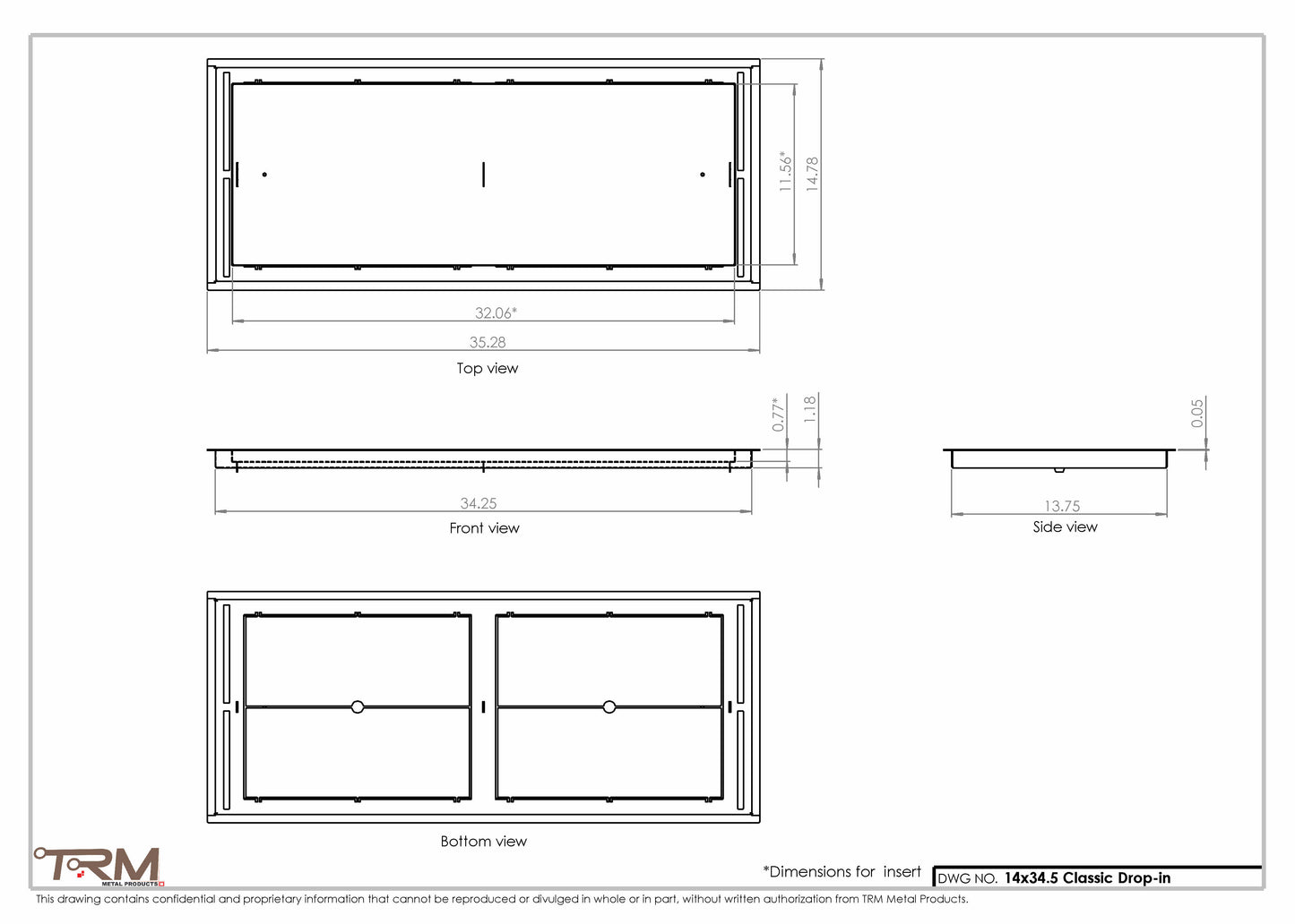 14x34.5 - Classic Drop-in Air Vent, Flush Floor-Matching, All Metal, Floor Vent Cover - TRM Metal  34.5x14