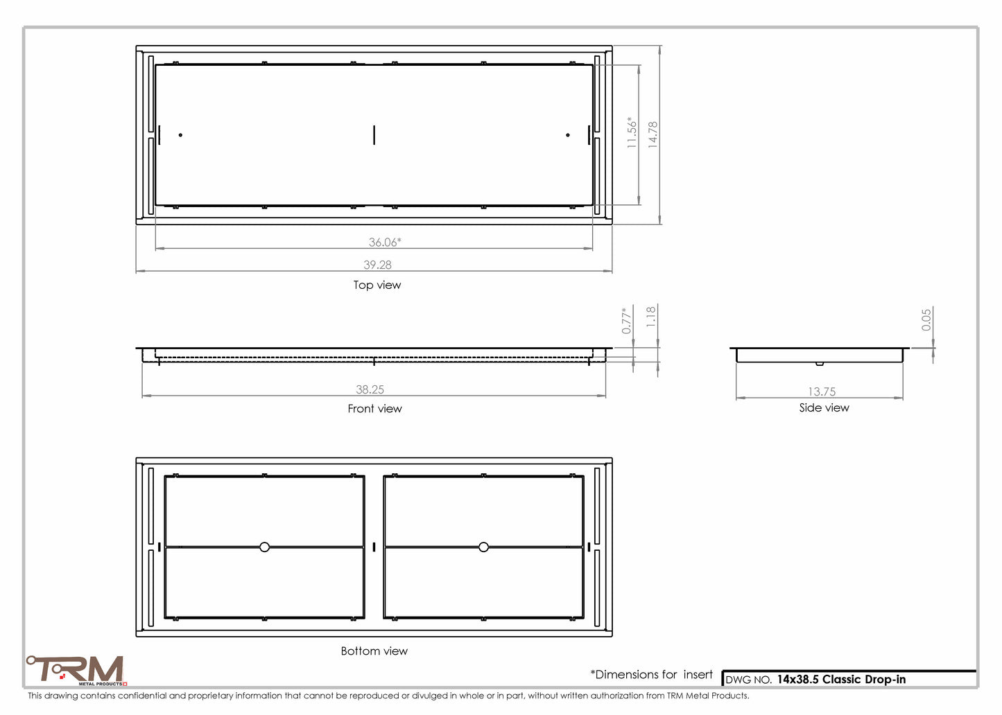 14x38.5 - Classic Drop-in Air Vent, Flush Floor-Matching, All Metal, Floor Vent Cover - TRM Metal  38.5x14