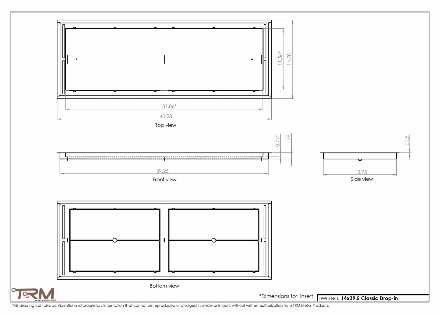 14x39.5 - Classic Drop-in Air Vent, Flush Floor-Matching, All Metal, Floor Vent Cover - TRM Metal  39.5x14