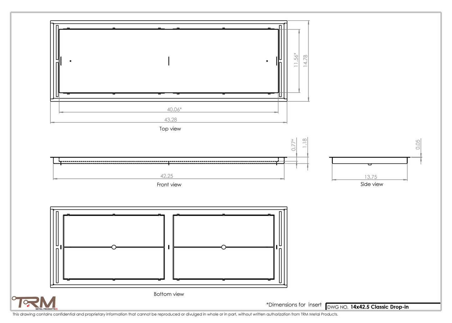 14x42.5 - Classic Drop-in Air Vent, Flush Floor-Matching, All Metal, Floor Vent Cover - TRM Metal  42.5x14