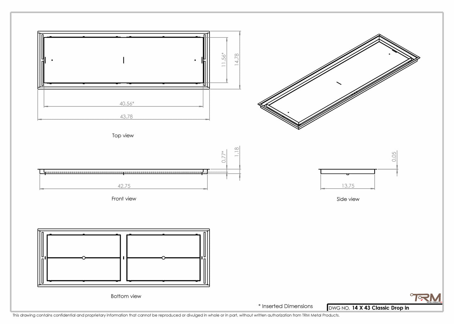 14x43 Classic Drop-in Air Vent, Flush Floor-Matching, All Metal, Floor Vent Cover (14x43)
