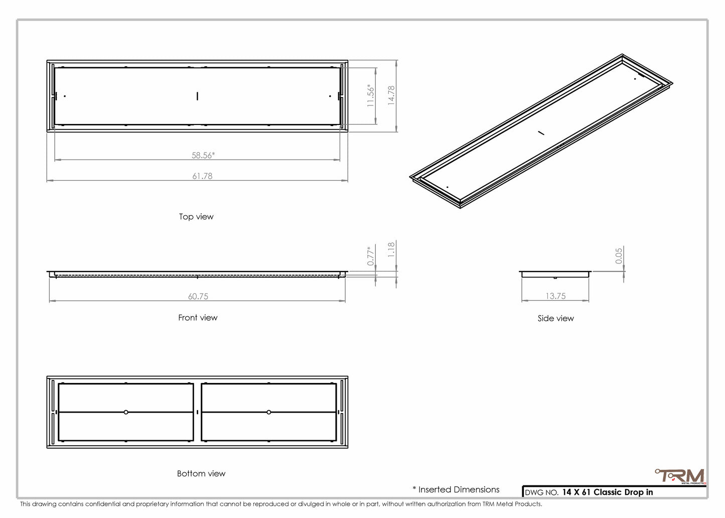 14x61 Classic Drop-in Air Vent, Flush Floor-Matching, All Metal, Floor Vent Cover (14x61)