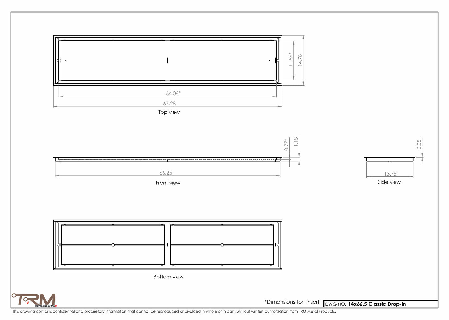 14x66.5 - Classic Drop-in Air Vent, Flush Floor-Matching, All Metal, Floor Vent Cover - TRM Metal  66.5x14