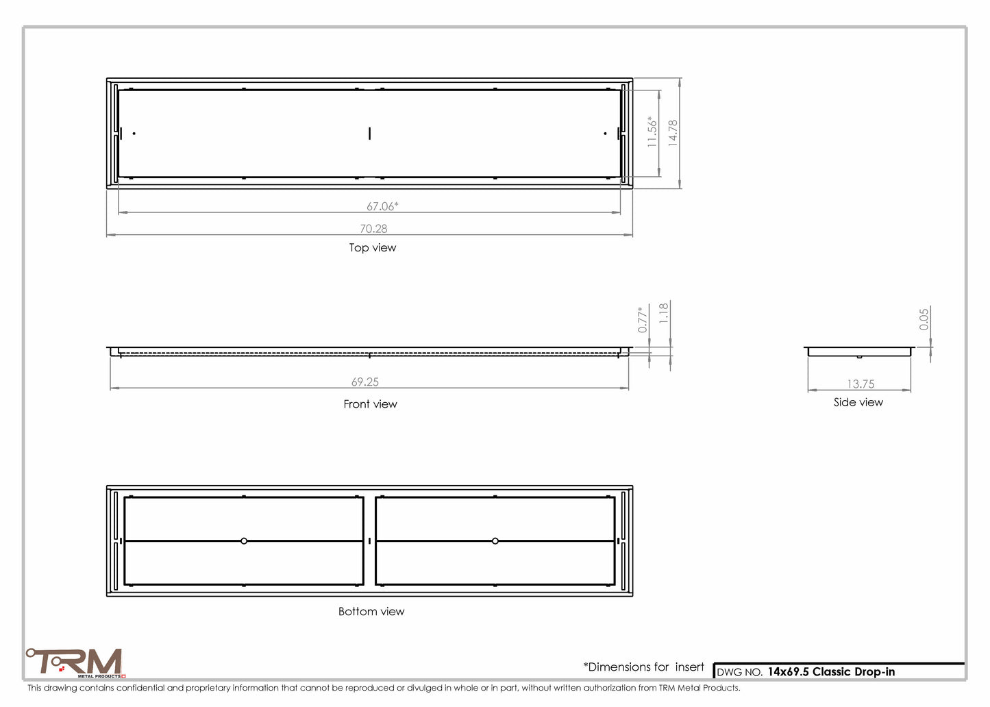 14x69.5 - Classic Drop-in Air Vent, Flush Floor-Matching, All Metal, Floor Vent Cover - TRM Metal  69.5x14