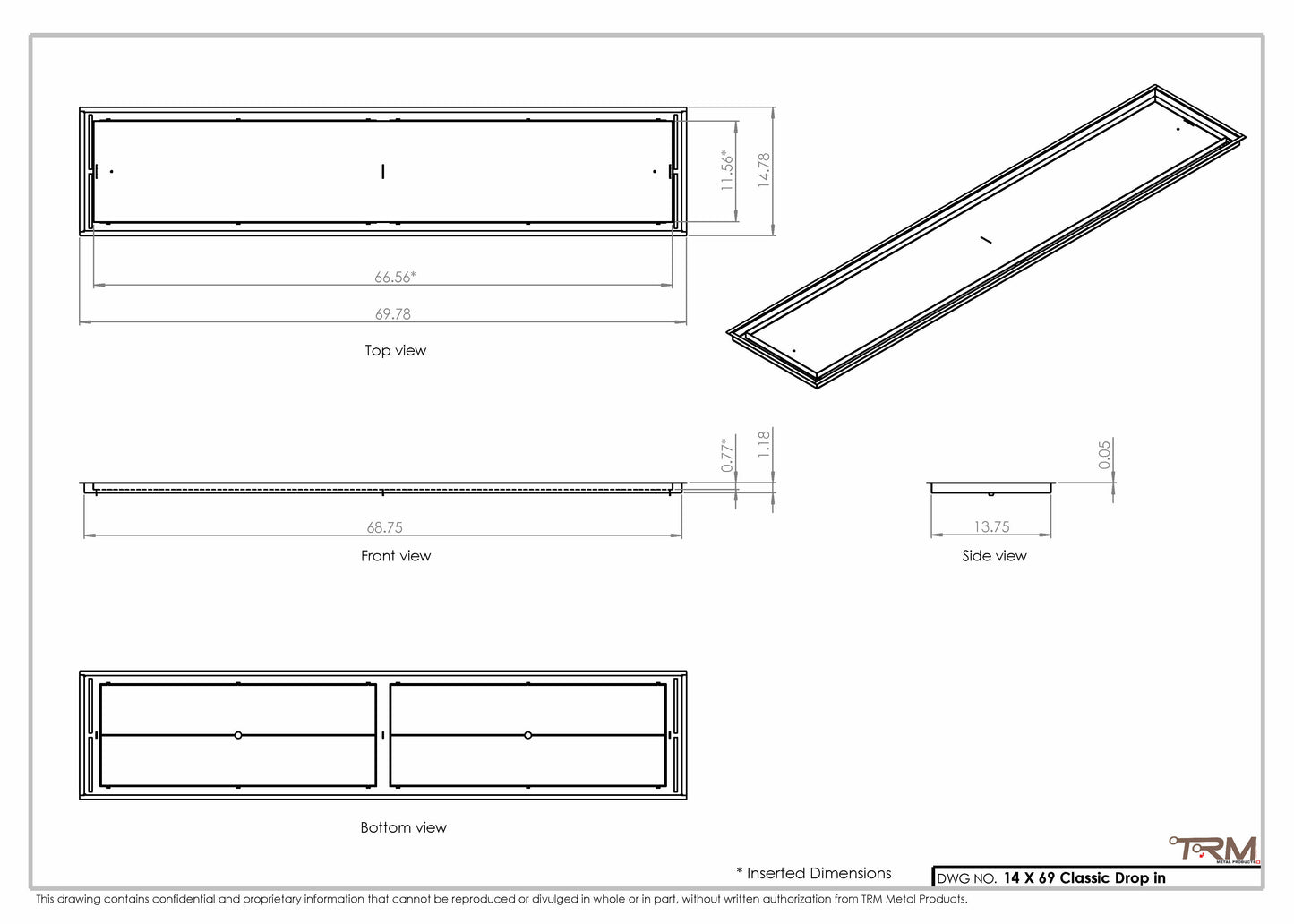 14x69 Classic Drop-in Air Vent, Flush Floor-Matching, All Metal, Floor Vent Cover (14x69)