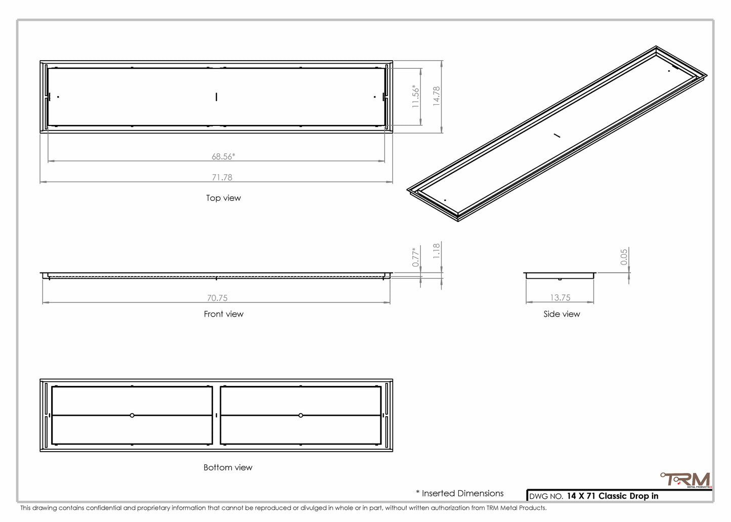 14x71 Classic Drop-in Air Vent, Flush Floor-Matching, All Metal, Floor Vent Cover (14x71)