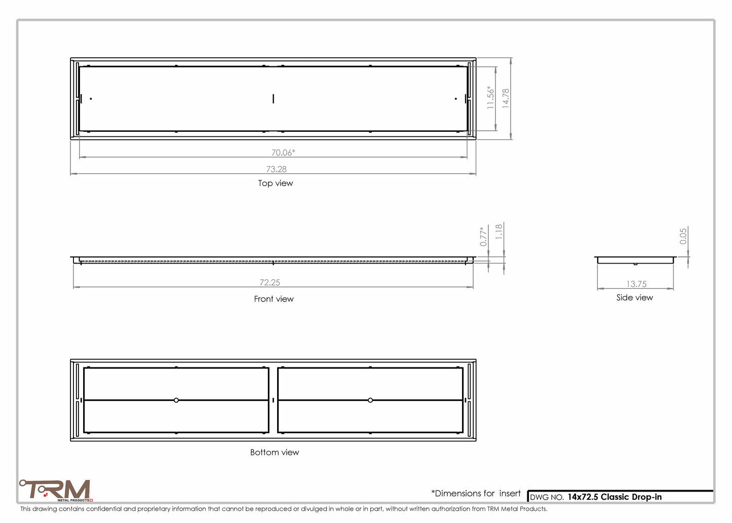 14x72.5 - Classic Drop-in Air Vent, Flush Floor-Matching, All Metal, Floor Vent Cover - TRM Metal  72.5x14