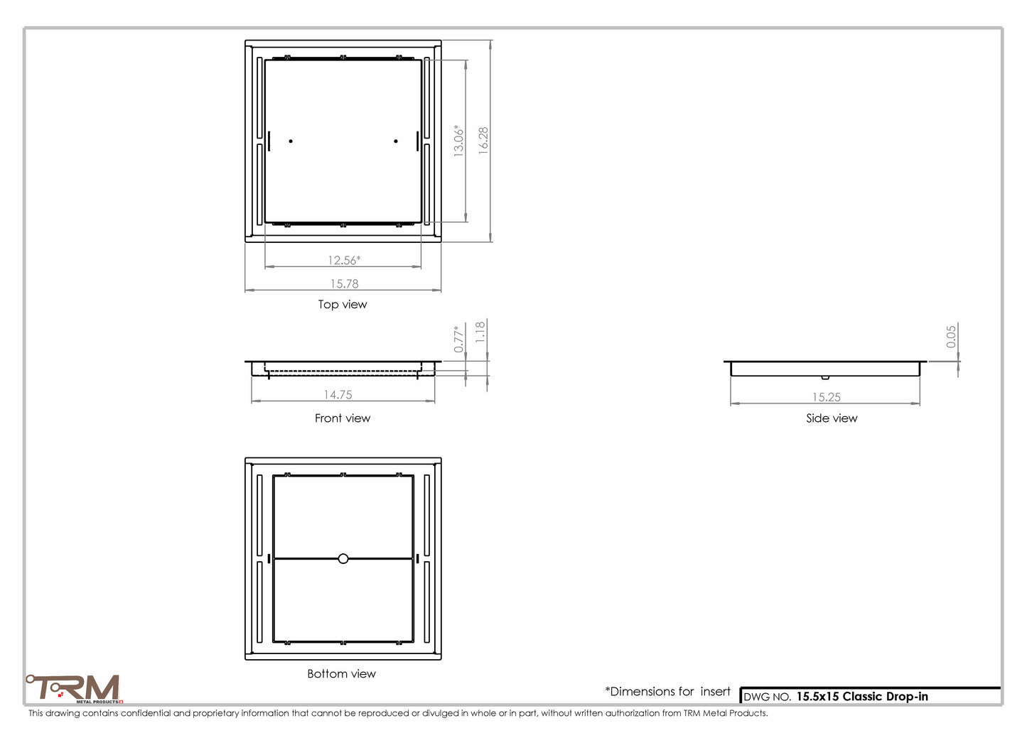 15.5x15 - Classic Drop-in Air Vent, Flush Floor-Matching, All Metal, Floor Vent Cover - TRM Metal  15x15.5