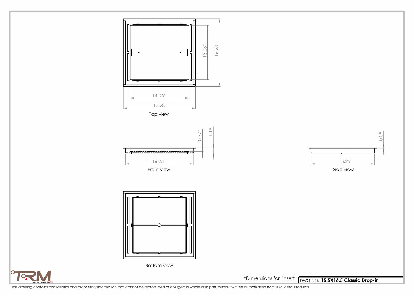 15.5x16.5 - Classic Drop-in Air Vent, Flush Floor-Matching, All Metal, Floor Vent Cover - TRM Metal  16.5x15.5
